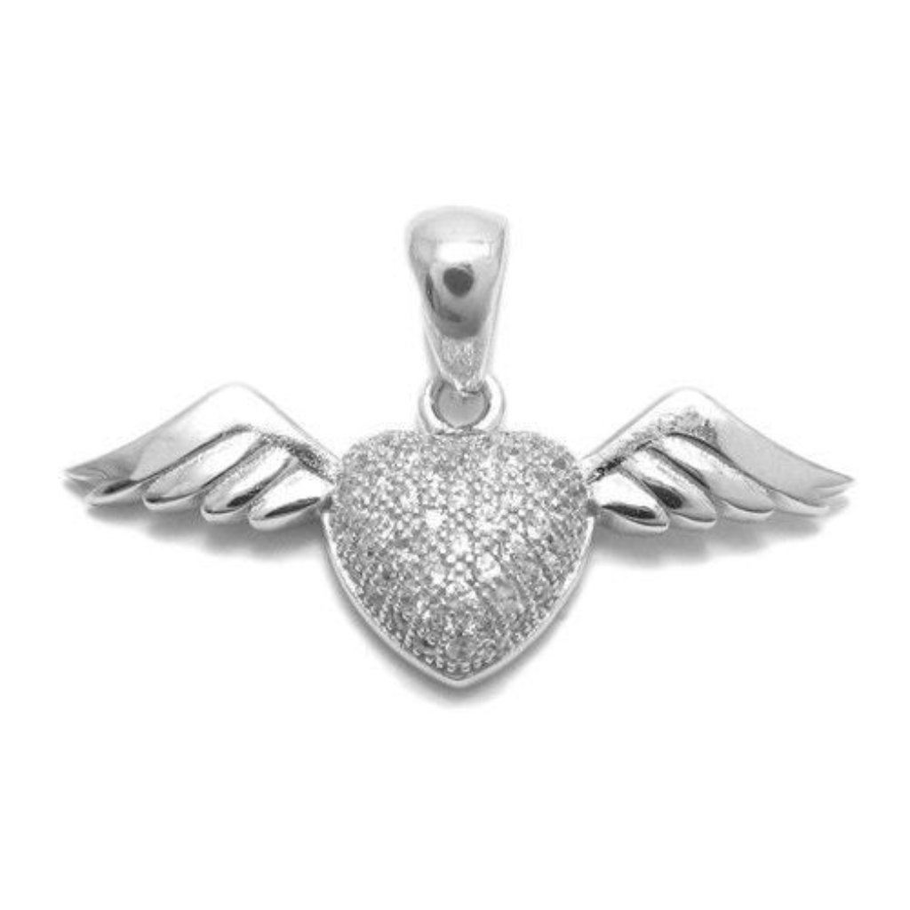 Stunning Sterling Silver Cz Embellished Flying Heart With Wings Pendant